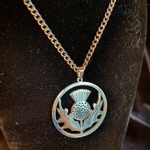 Scottish Thistle Flower Women Necklace Symbol of Love Pendant Jewelry Stainless